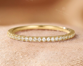Klasyczna obrączka ślubna z naturalnym diamentem, pierścionek z 18-karatowego różowego złota, pierścionek z moissanitem w stylu half eternity, pierścionek do łączenia warstw dla kobiet - NyFineJewelry