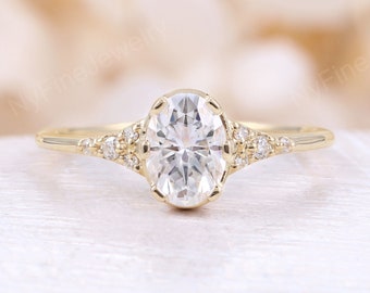 Forever One Moissanite Engagement Ring vintage Yellow gold ring unique prong ring Antique Diamond cluster Bridal ring Anniversary ring