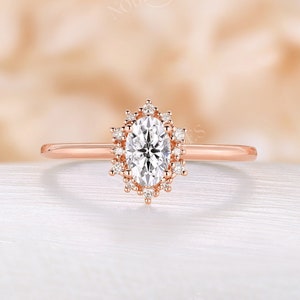 Vintage engagement ring forever One Moissanite ring rose gold oval diamond ring halo art deco ring wedding Anniversary ring bridal ring