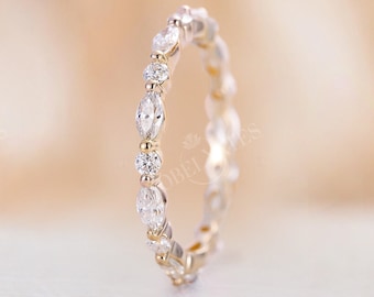 クラシックな天然ダイヤモンドの結婚指輪、18Kソリッドゴールドリング、繊細なモアッサナイトのエタニティリング、重ね付けできるレディース用ペアリング - NyFineJewelry