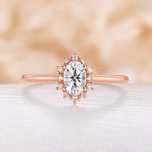 Vintage Oval Natural Diamond Engagement Ring with Cluster Halo, Lab-Grown Diamond Wedding Ring, Rose Gold Ring, Custom Other Gemstone Ring