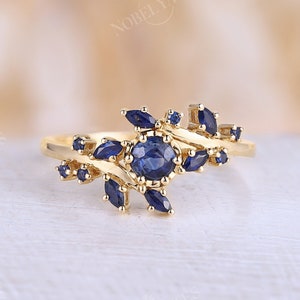 Natural sapphire ring engagement ring leaf style ring bypass ring prong ring rose gold ring sapphire ring art deco ring vintage ring bridal