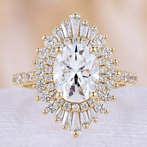 Vintage 3pcs Opal Engagement Ring Yellow Gold Halo Diamond | Etsy