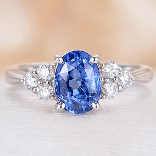 Cornflower Sapphire Engagement Ring Vintage Oval Cut Ring - Etsy