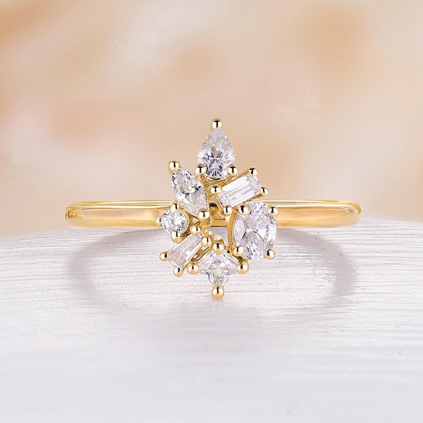 Art Deco Multi-Shape Diamond Engagement Ring, Solid Gold, Custom Gemstone Ring by NyFineJewelry