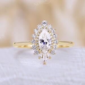 Art-Deco-Moissanit-Verlobungsring im Marquise-Schliff, Halo-Ring, Diamant-Ring, CZ-Ring, einzigartiger Ring, Vintage-Ring, Gelbgold-Ring, Jubiläumsring