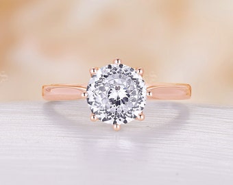 Portuguese Cut Moissanite Engagement Ring 18K Rose Gold Modern Solitaire Floral Bridal ring Antique CZ Wedding ring Anniversary Promise ring