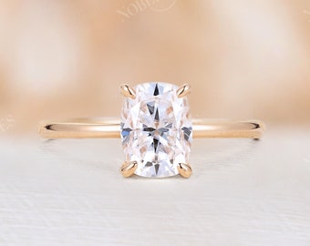 DEF Moissanite Engagement Ring Elongated Cushion cut 14K 18K Rose gold vintage ring Antique Solitaire ring Anniversary Promise ring