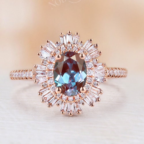 Vintage Moissanite Engagement Ring Rose Gold Diamond Halo Oval - Etsy
