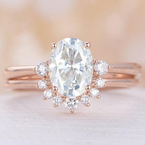 Moissanite Engagement Ring White Gold Oval Cut Ring Three - Etsy