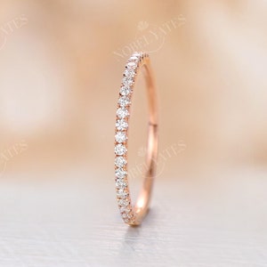 14K rose gold diamond wedding band delicate bridal ring half eternity band classic moissanite ring stacking dainty matching anniversary ring