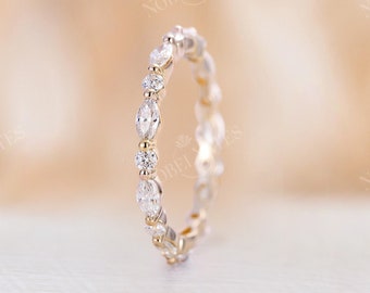 Classic Natural Diamond Wedding Band,18K Solid Gold Ring,Delicate Moissanite Eternity Ring,Stackable Matching Rings For Women -NyFineJewelry