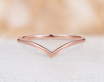 Plain gold curved wedding band rose gold matching stacking ring curved ring minimalist ring bridal ring solid gold ring chevron ring