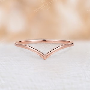 Plain gold curved wedding band rose gold matching stacking ring curved ring minimalist ring bridal ring solid gold ring chevron ring image 1