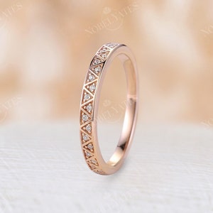 Art deco diamond wedding band Vintage half eternity Rose gold wedding ring unique triangle design bridal ring anniversary promise ring