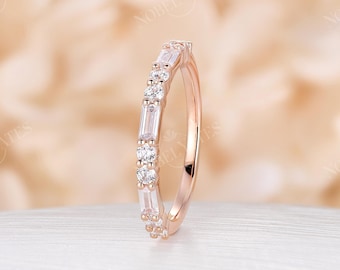 Half Eternity Moissanite Wedding Band 14K 18K Rose gold Bridal ring Art deco Unique Stackable Matching Wedding ring Anniversary Promise ring