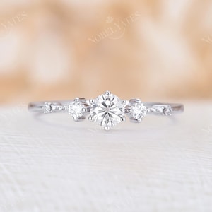 Vintage Moissanite engagement ring white gold diamond prong ring Dainty delicate Unique wedding Bridal classical Anniversary Promise