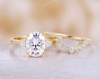 Moissanite ring set engagement ring curved wedding band bridal set vintage ring diamond ring stacking matching ring prong set yellow gold