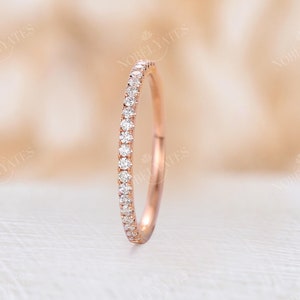 18K Rose Gold Natural Diamond Wedding Band, Dainty Straight Wedding Band, Bridal Half Eternity Diamond Ring, Stackable Matching Promise Ring