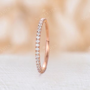 Rose Gold straight wedding band diamond ring bridal half eternity band stacking Thin dainty matching delicate promise anniversary ring