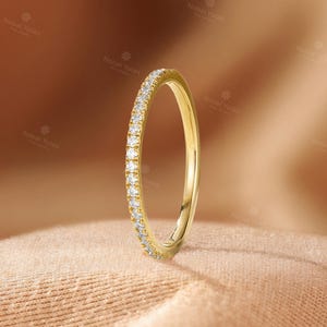 Natural Diamond or Moissanite Wedding Band: 18K Gold Half Eternity Ring, Custom Stackable Matching Ring