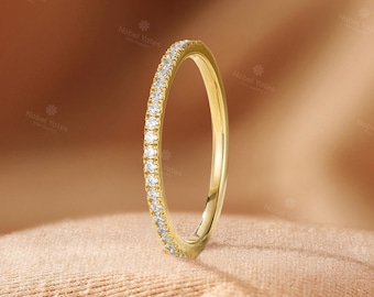 Natural Diamond or Moissanite Wedding Band: 18K Gold Half Eternity Ring, Custom Stackable Matching Ring