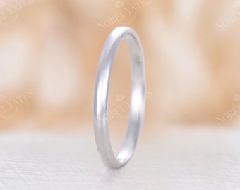 Plain wedding band 2mm Vintage Art deco matte plain ring 14k solid white gold simple straight Stacking matching band Bridal ring Promise