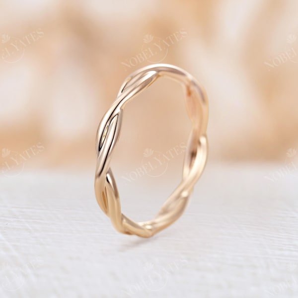 Infinity wedding band yellow gold simple band Twisted Delicate Unique full Twining infinity Bridal Dainty Stacking Promise ring anniversary