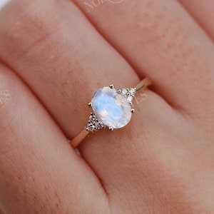 Antique Oval Moonstone engagement ring yellow gold Diamond prong ring wedding ring Vintage Unique Bridal ring Promise Anniversary ring