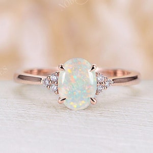 Vintage Natural Opal Engagement Ring Oval Cut Rose Gold Opal - Etsy