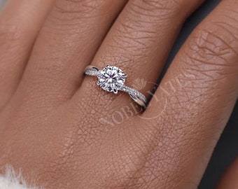 Forever one Moissanite Engagement Ring white gold Unique Engagement Ring Vintage Diamond Wedding Twisted Bridal Anniversary Promise ring