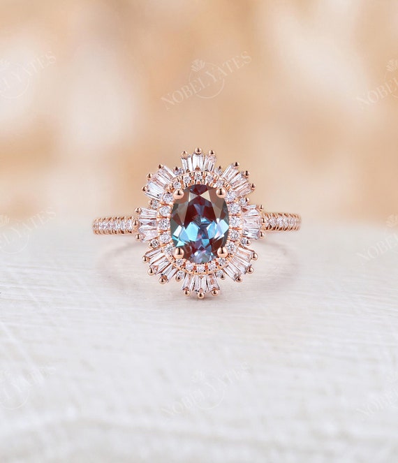 Vintage Alexandrite Engagement Ring 14k Rose Gold Diamond/cz - Etsy Canada