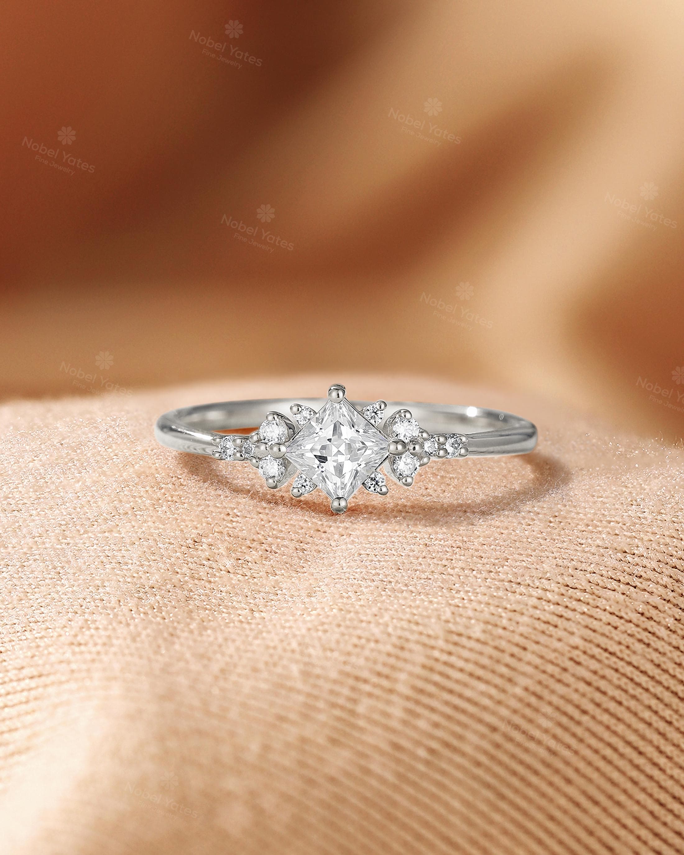 14K White Gold Princess Cut Shared Prong Diamond Eternity  Luxury Gems Macro Pave Eternity Princess Cut Zircon Ring for Women, PD406 display picture 1
