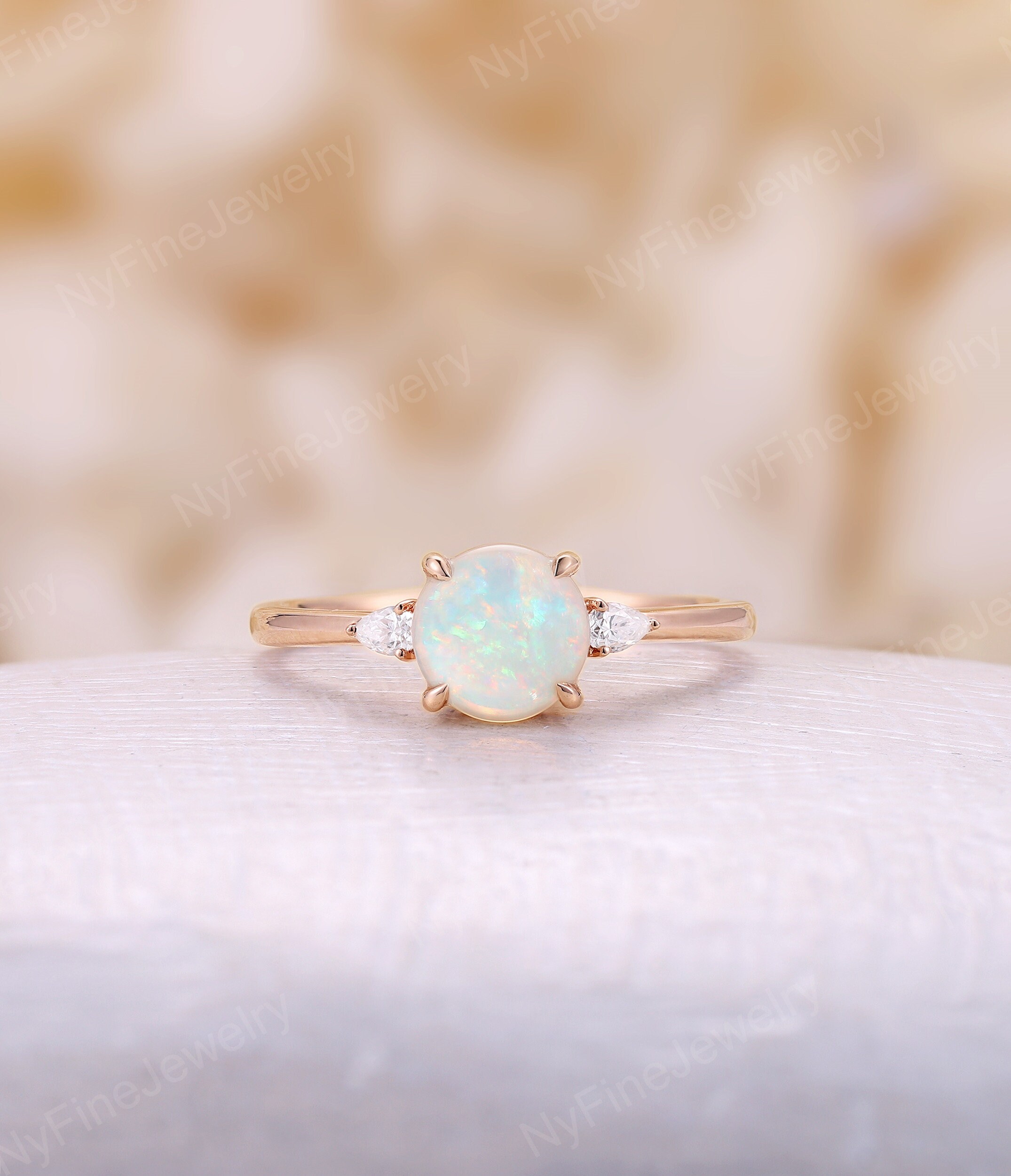 Natural Opal Engagement Ring Rose Gold Engagement Ring White | Etsy