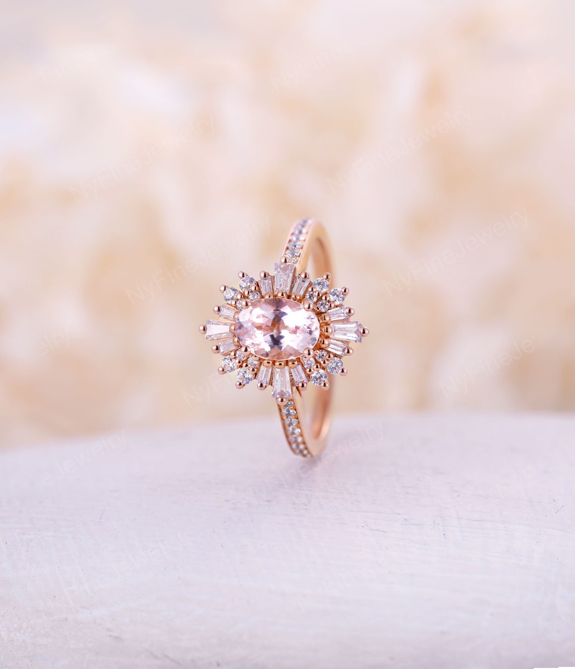 Pink Morganite engagement ring vintage Art deco Unique | Etsy