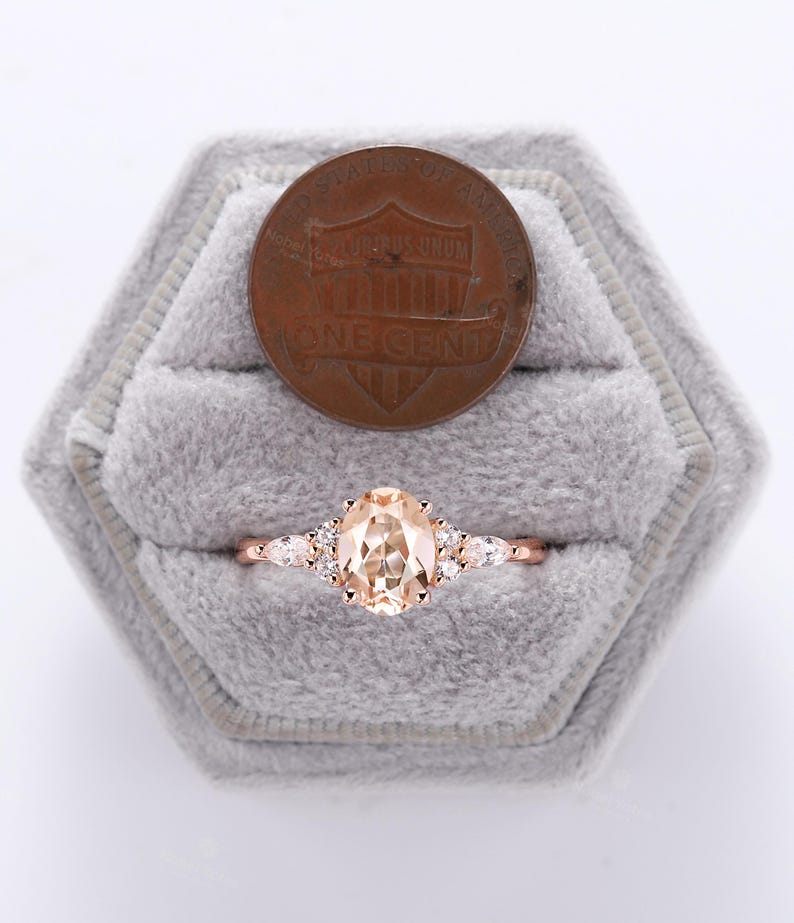 Pink morganite engagement ring oval cut ring cluster ring prong ring rose gold ring vintage ring art deco ring anniversary ring bridal ring image 6