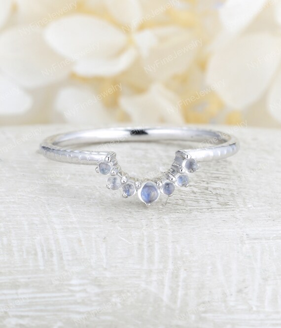 Curved Wedding Band Vintage White Gold Moonstone Unique Etsy
