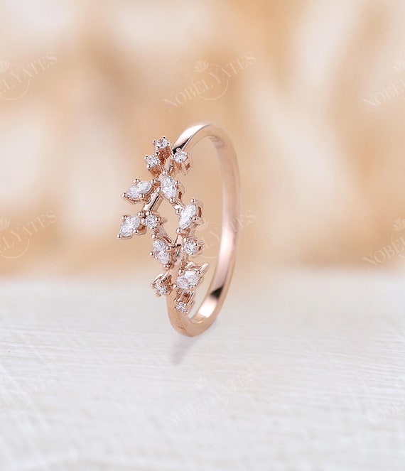 Vintage Cluster Diamond Engagement Ring Rose Gold Wedding Ring Art