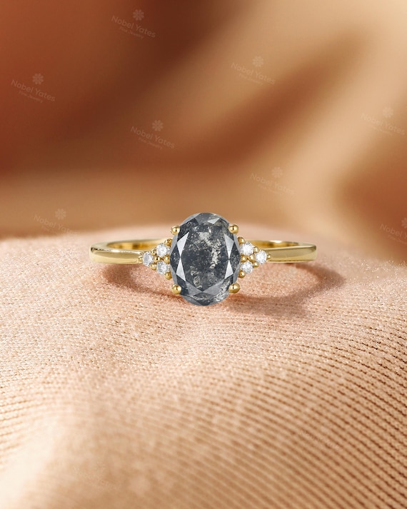 Vintage Salt And Pepper Diamond Engagement Ring, 14K Rose Gold Ring, Diamond Cluster Wedding Ring, Bridal Padparadscha Ring, Promise Ring