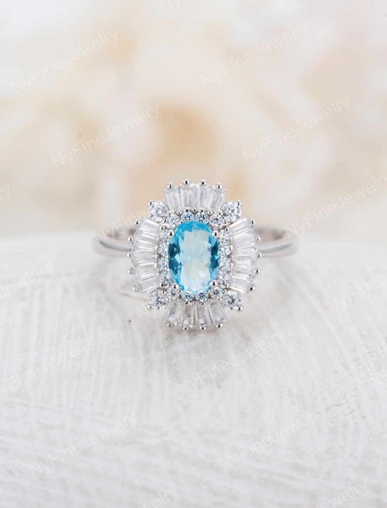 Aquamarine Engagement Ring Vintage Unique Engagement Ring Etsy
