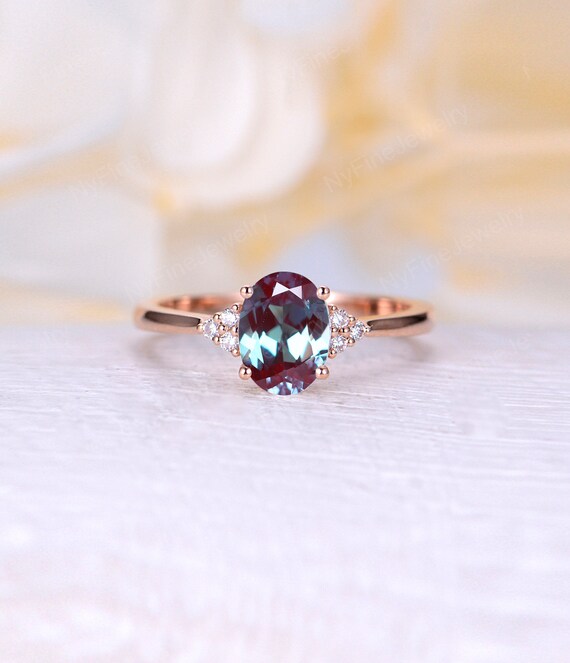 Vintage Alexandrite Engagement Ring Rose Gold Oval Alexandrite Etsy Vintage Alexandrite Engagement Ring Rose Gold Oval Alexandrite Etsy