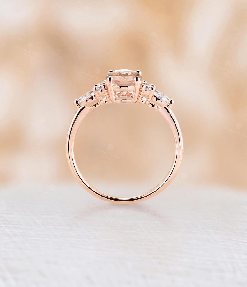 Pink morganite engagement ring oval cut ring cluster ring prong ring rose gold ring vintage ring art deco ring anniversary ring bridal ring image 5
