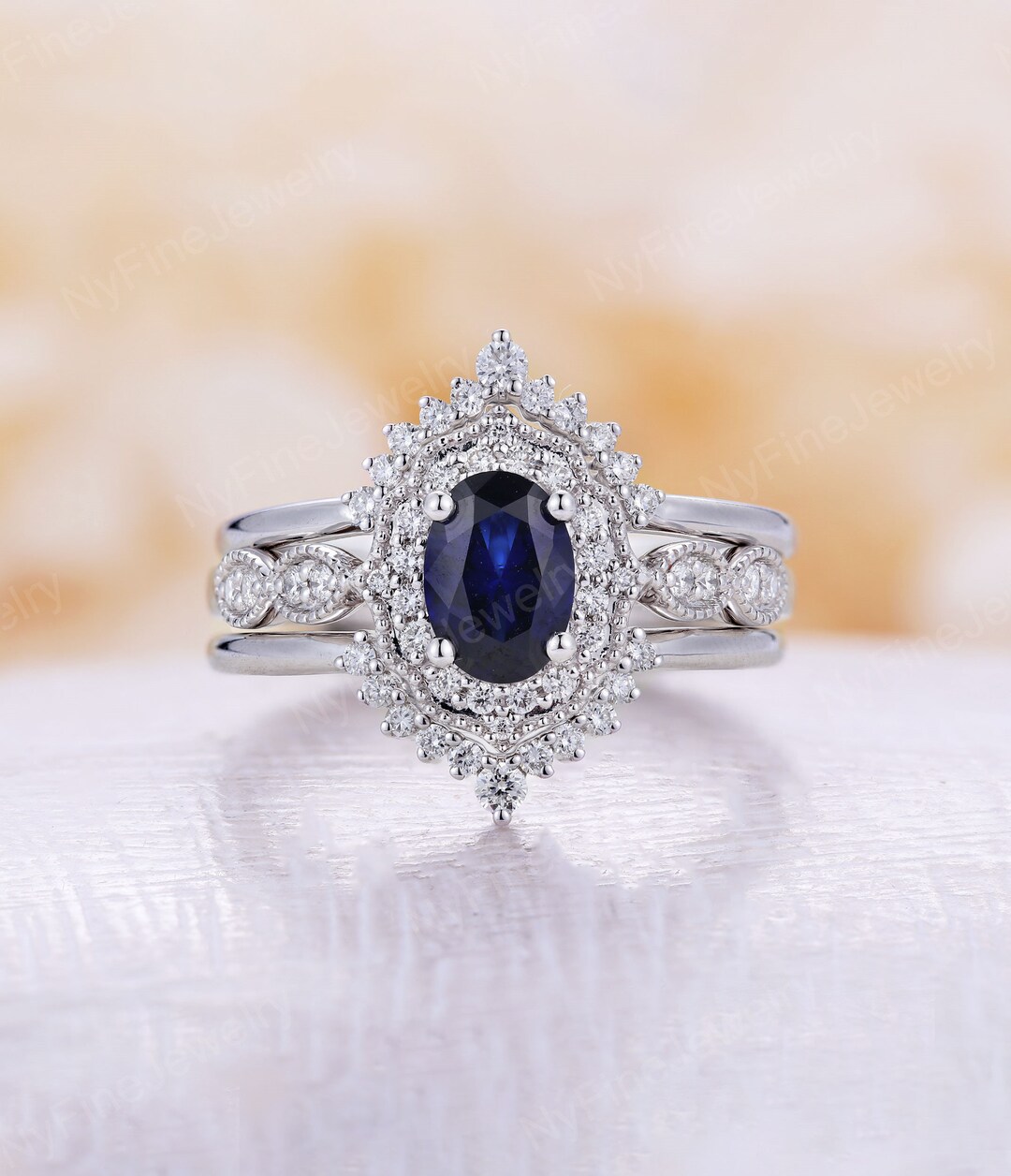 Lab Sapphire Engagement Ring White Gold Ring Antique Ring - Etsy