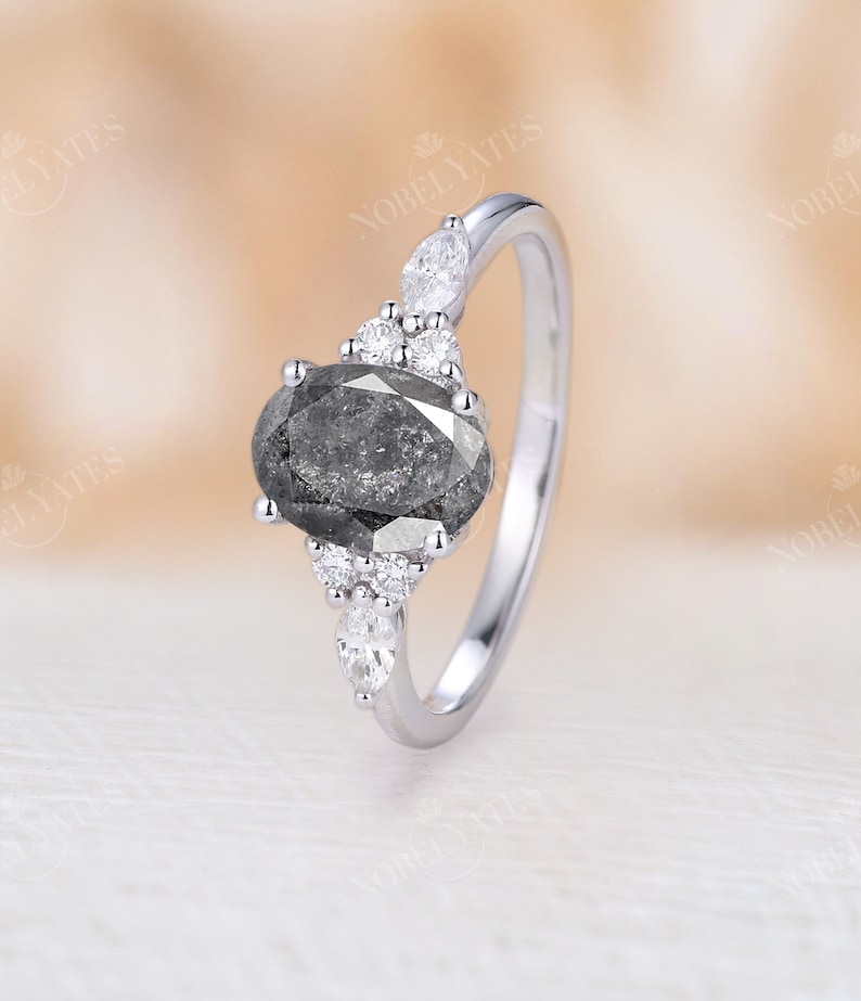 Salt and Pepper Diamond Engagement Ring White Gold Engagement Etsy