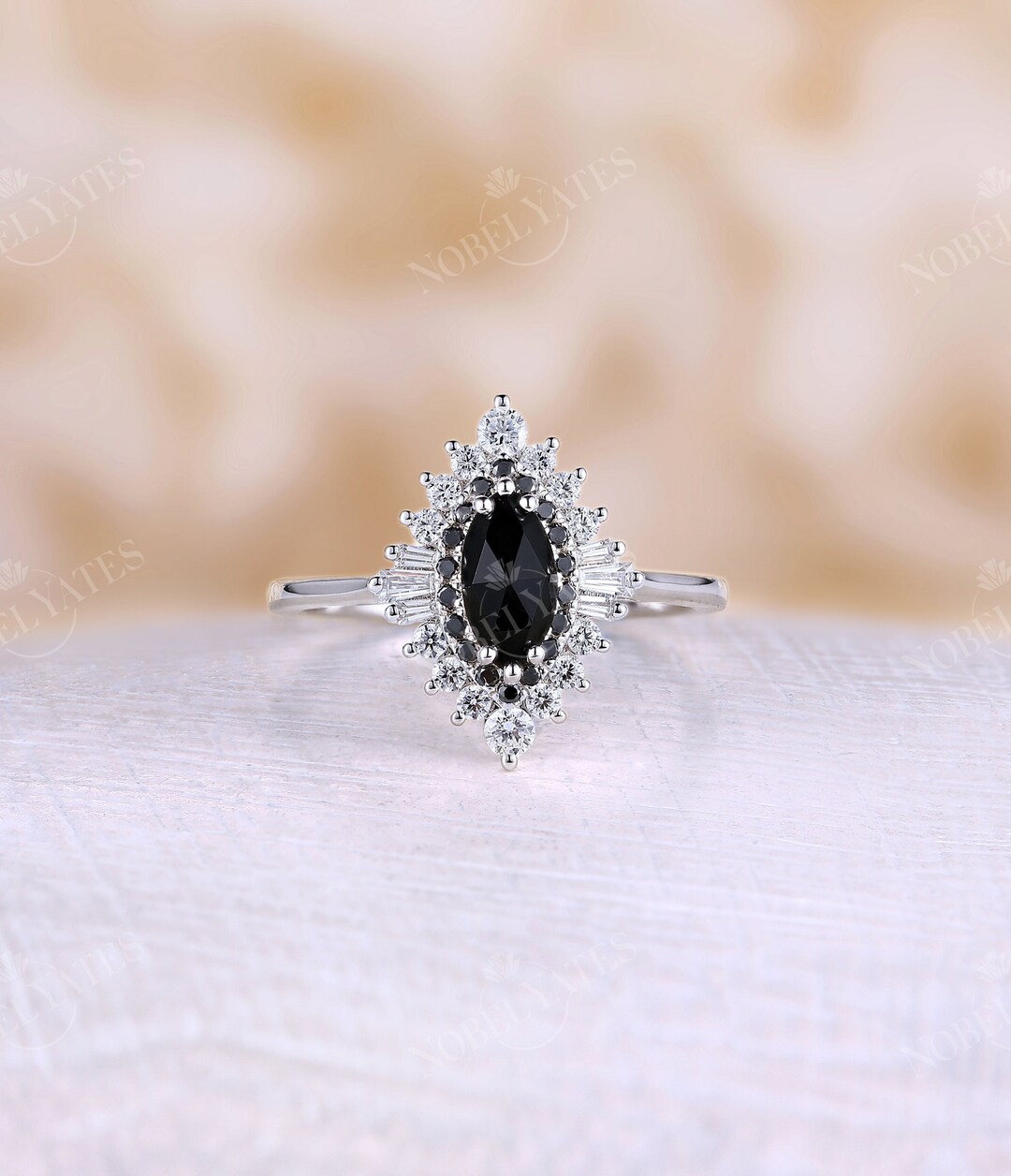 Vintage Marquise Shaped Black Onyx Engagement Ring Antique - Etsy