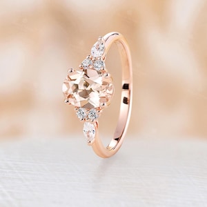 Pink morganite engagement ring oval cut ring cluster ring prong ring rose gold ring vintage ring art deco ring anniversary ring bridal ring image 4