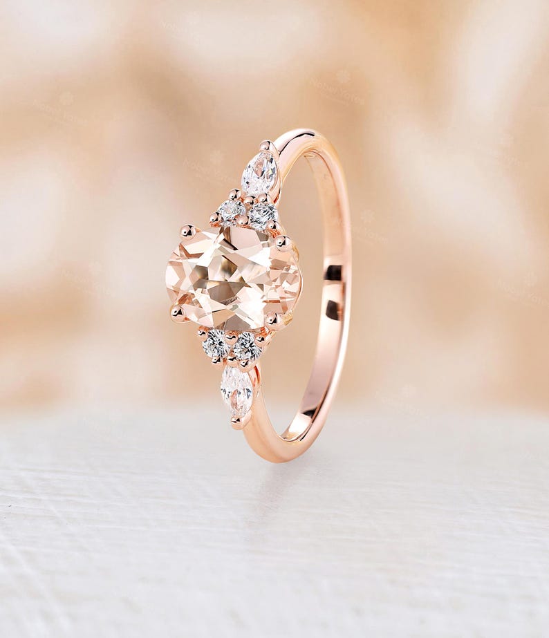 Pink morganite engagement ring oval cut ring cluster ring prong ring rose gold ring vintage ring art deco ring anniversary ring bridal ring image 4