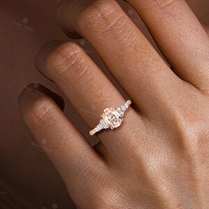 Pink morganite engagement ring oval cut ring cluster ring prong ring rose gold ring vintage ring art deco ring anniversary ring bridal ring image 2