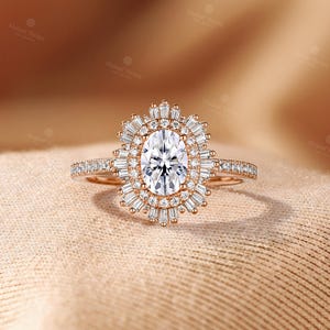 Pierścionek zaręczynowy z owalnym diamentem w stylu art déco, obrączka ślubna z podwójnym diamentem, pierścionek z półwiecznością, pierścionek ze złota 18-karatowego, pierścionek ślubny z moissanitem dla kobiet zdjęcie 8