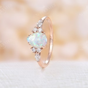 Opal Engagement Ring Natural Pear Shaped Opal Ring Rose Gold Marquise ...